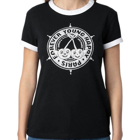 Zadig & Voltaire Walk Diamanté Insignia BC Blason Strass Ringer Tee Rhinestone - Picture 1 of 10